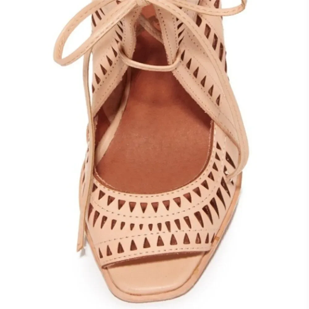 ✨Jeffrey Campbell x Free People Serena Lt Grey Laser Cut Leather Wedge Sandal🌷✨